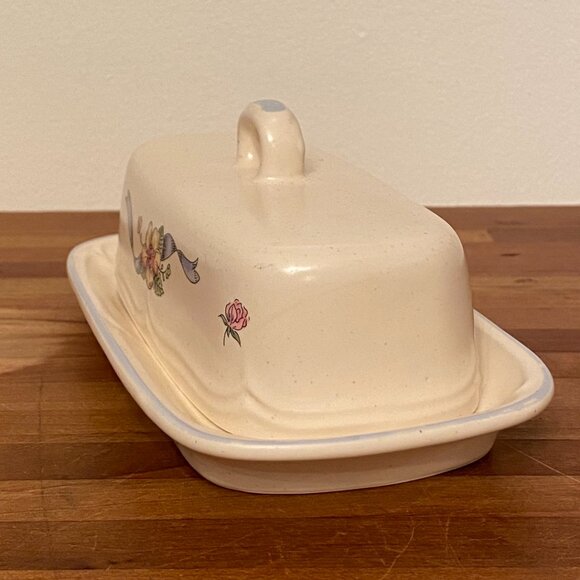 Butter Dish with Lid Floral and Ribbon Design by International China Stoneware - Picture 4 of 6